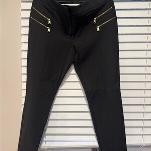 Express Black Slim Pants with Gold Zipper Accents